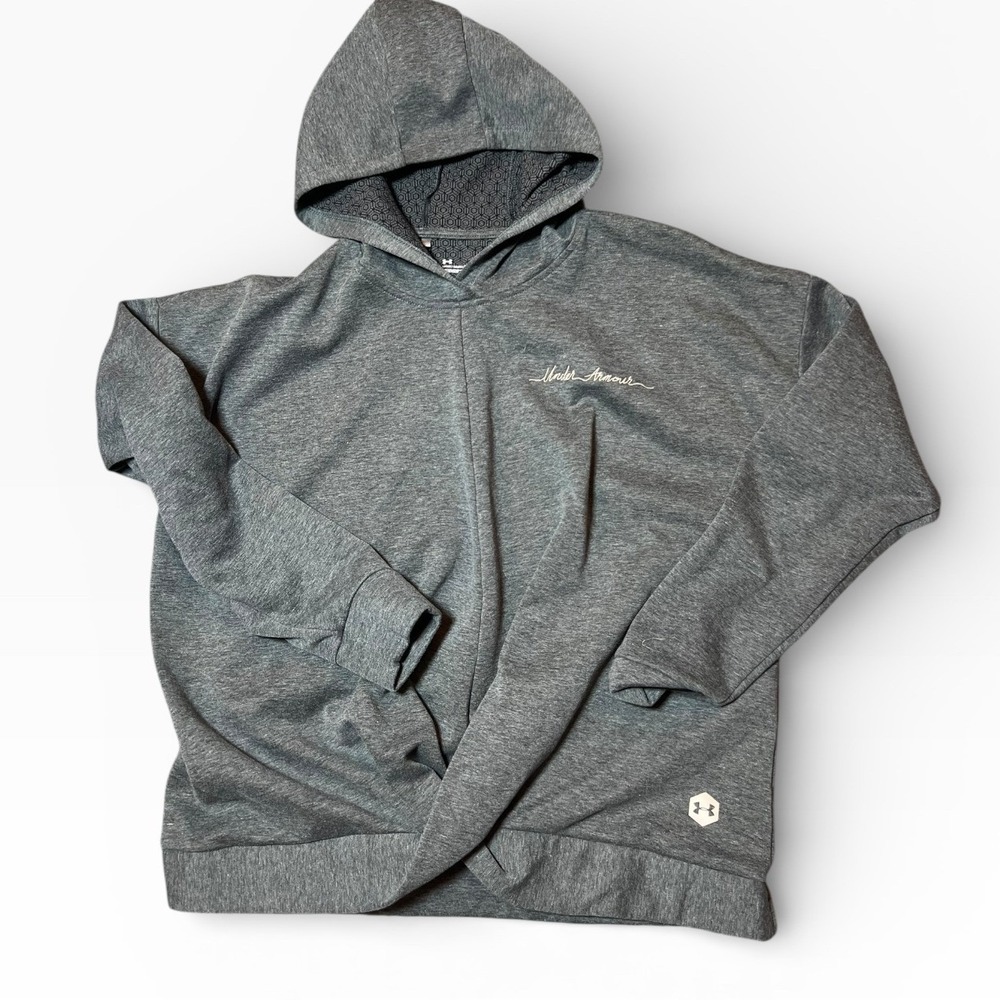 Under Armour UA Rush Recovery Gray Fleece Hoodie Sweatshirt Large Loose Fit Yoga
